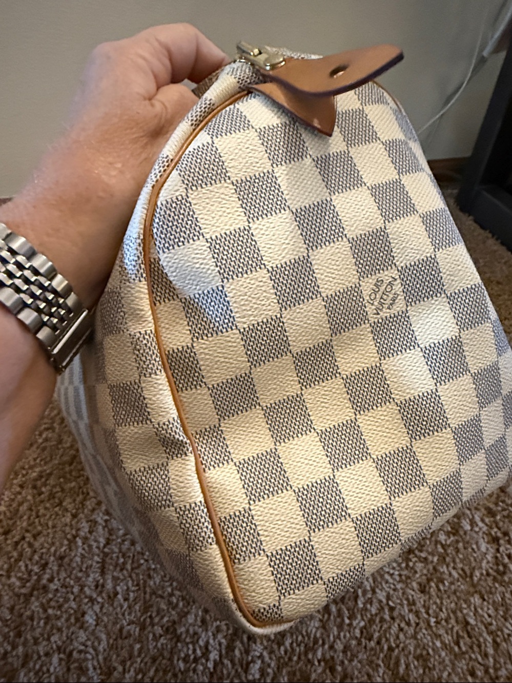 Louis Vuitton Damier Azur Speedy 30 Handbag - Cream/Light Brown - Picture 12 of 16